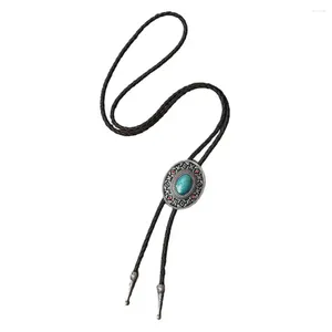 Pendant Necklaces Retro Ethnic Necklace Faux Leather Long Sweater Western Cowboy Style Necktie With Carved Turquoise