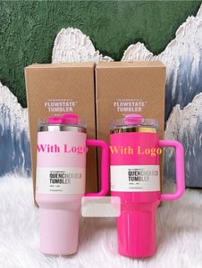 Pink Parade Flamingo 40oz Quencher H2.0 Mugs Cups Travel Car Cup rostfritt stål Tumblers Cups med silikonhandtag Alla hjärtans dag gåva med 1: 1 logotyp DHL 0112