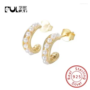 Stud Earrings Fulsun 925 Sterling Silver 14K Gold Plated Round Hollow Natural Pearl Long Drop Earring