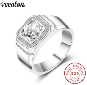 ヴェカロンファッションジュエリージュエリーウェディングバンドリング男性2CT Diamonique CZ 925 Sterling Silver Male Male Engagement Finger Ring父Gift7217318