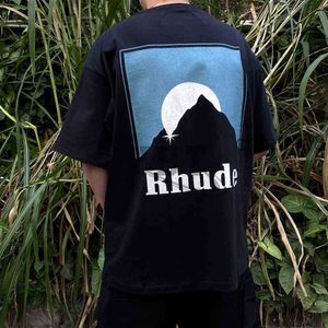 Брендовая футболка Ins Rhu Rhude 21ss, снежная гора, закат, круглая черная футболка с принтом «Стирка, вода, старая пара», короткая футболка s J2W4