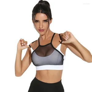 Women's Tanks Gymdolphins 2024 Summer Black Mesh Spliced White Sports Bra For Women High Quality Yoga Fitness Camisole Casual Tank Top