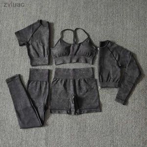 ヨガの衣装ヨガ服2/3/4/5pcs女性ヨガセットスポーツブラジャートップジムレギンスヨガショーツワークアウト服スポーツスポーツフィットネススーツYQ240115