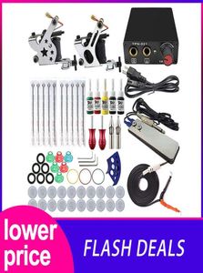 Kompletta tatueringsbeginare kit makeup maskiner tatueringar set 2 spolar pistoler 5 färger svarta pigment set power permanent make up produkt8321871