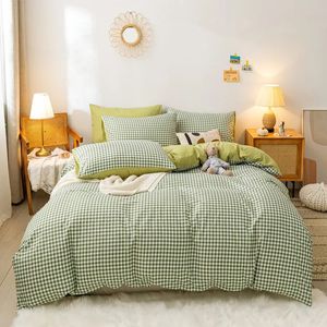 Duvet Sets Bedding Full Green Lattice Luxury Sheets Single Ins Wind Copper Simple King Size Set Bed Linen 240112