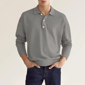 Frühling Herbst Einfarbig Langarm Polo Shirts Mann High Street Casual Lose Taste Pullover Vintage Alle-spiel Tops 240111
