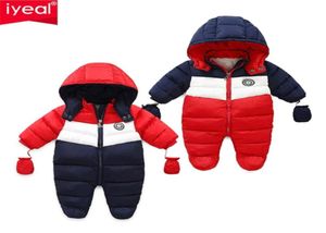 Iyeal Born Baby Snowsuit Barn Spädbarn Winter Coat Warm Liner Hooded Zipper Jumpsuit Boys Girls Duck Down Outwear Overalls 210822100058