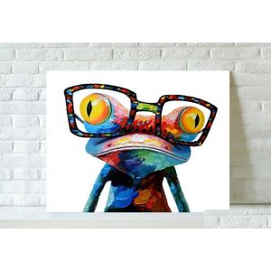 Paintings Pop Art Hand Painted Cartoon Animal Canvas Oil Painting Living Room Home Decoration Modern Paintingswearing Glasses Frog F Dhpxg