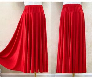 Summer Women Flamenco spódnice damskie kolor stały kolor sala balowa wysoka talia tańca długa walca tango spódnica y3982911425