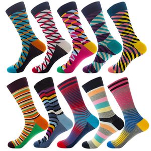 Mens Combed Cotton Stripe Long Socks Hip Hop Woman Harajuku Plaid Diamond Funny Business Gifts For Man 5 Pair 240112