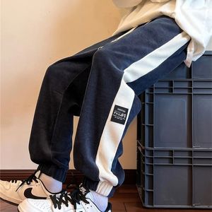 Priavthinker Corduroy Men's Joggers Pants Streetwear Side Patchwork Man Cargo Pants High Wasit Man Oversized Sweatpants 240111