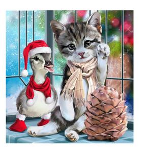 3D Pełne zestawy Diamond Paint Full Square Cartoon Cat Cat Christmas Serie