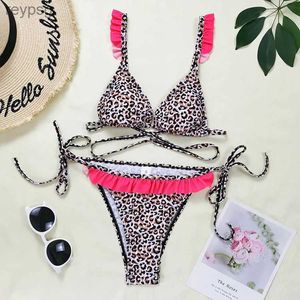 Mulheres Swimwear Sexy Biquíni 2022 Nova Leopardo Impressão Bandagem Mulheres Duas Peças Set Push Up Swimsuit Beachwear Thong Biquini Brasileiro YQ240112