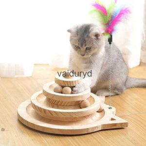 Cat Toys Wooden 2/3 Poziomy Pet Cat Toy Tower Tracks Disc Cat Intelligence Asement Triple Play Disc Toys Ball Training Toysvaiduryd