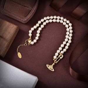 Saturn Designer Damen Perlenkette Viviane Choker Anhänger Kette Kristall 18K vergoldetes Messing Kupfer Halskette Schmuck Westwood Accessoires 5676787