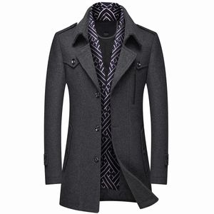 2024 Kış Erkekler Moda Orta Uzun Eşarp Yakası Pamuklu Çaplı Kalın Sıcak Yün Erkek Trençkot Palto M-6XL 240111