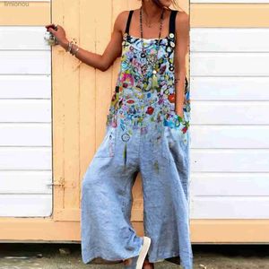 Women's Jumpsuits Rompers Vintage Floral Wide Leg Pants Loose Plus Size Women's Jumpsuits Boho Fashion Womens Strappy Baggy Overalls Oversized Harem PantsL240111