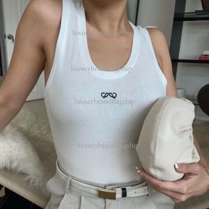 Embroidery Designer Slim Navel Exposed Outfit Elastic Knitted Tanks Close-fitting Woman T Shirt Sports Yoga Top Simple Vest Short Tank