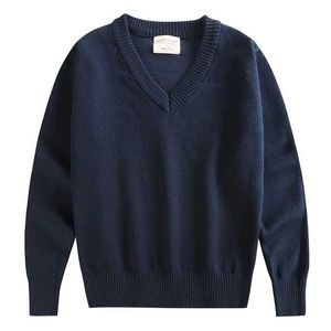 Pulôver 4-17 anos unissex suéter azul marinho para meninos crianças agasalhos 100% algodão 4 5 7 9 11 13 15 17 anos roupas infantis obw225139l2401