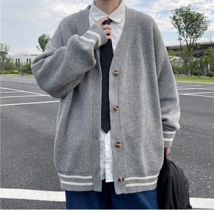 Britânico retro cardigan camisola coreano harajuku acadêmico camisola de malha pulôver hip hop streetwear solto malhas topos 240112