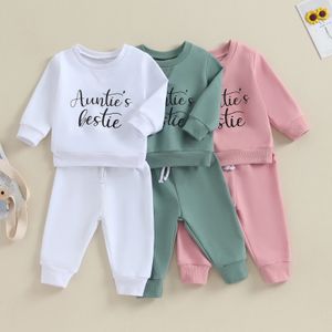 Citgeett Autumn Kids Baby Girls Fall Outfits Långärmad brev Sweatshirt Pants Set Warm Spring Clothes 240111