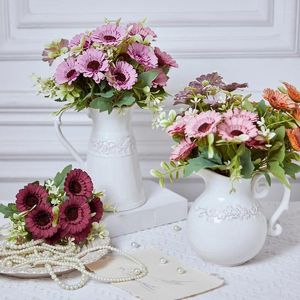 Decorative Flowers 34CM Artificial Flower 7-head Oil Painting Chrysanthemum Home Dining Table Small Daisy Pography Prop Silk