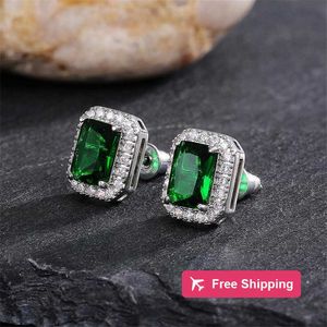 Stud Choucong Stunninjg Simples Moda Jóias Sterling Sier Princesa Corte Esmeralda CZ Diamante Gemstones Mulheres Casamento Brinco Presente 5Z12