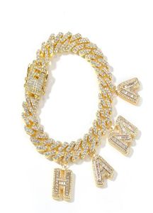 Niestandardowa nazwa Baguette Letters z linkiem Miami Cuban Link Bransoletka dla mężczyzn Kobiety Hip Hop Bling Jewelry191s2912395