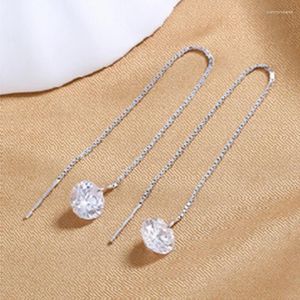 Baumelnde Ohrringe, koreanische Silberfarbe, Zirkon-Anhänger, glänzend, geometrisch, lange Quaste, Tropfenohrring für Frauen, Mädchen, Ohrlinie, Trend, Schmuck, Geschenke