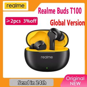Headphones Global Version Realme Buds T100 Earphone AL ENC Noise Cancelling Bluetooth 5.3 400mAh Headphone IPX5 Water Resistant Headset