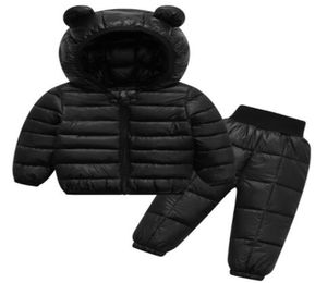 Crianças meninas meninos conjuntos de roupas inverno quente do falso para baixo jaqueta roupas terno da criança do bebê snowsuit crianças casacos calças outfit5949725