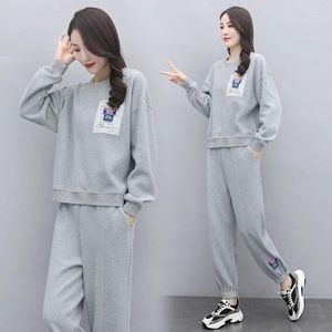 Kadınlar İki Parçalı Pantolon Kadın Spor Giyim Takım 2024 Bahar Sonbahar Moda Artı Beden Kıyafet Kore Sweater Leisure gevşek üstler seti