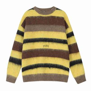 Felpe con cappuccio da uomo Maglione pullover lavorato a maglia di lana a righe retrò a contrasto per uomo Moda autunno e inverno maglioni oversize lavorati a maglia in mohair da donnayolq