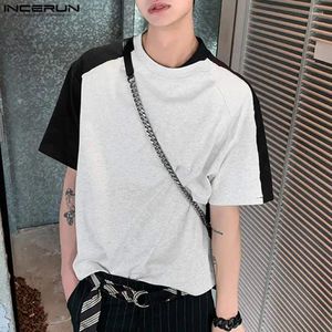 T-shirt da uomo INCERUN Camicia da uomo Patchwork O-Collo Manica corta Allentato Abbigliamento casual Streetwear 2024 Moda coreana Per il tempo libero Maschile Tee Tops