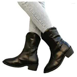 Boots Female Western Cowboy Women Plested Ankle Pu Leather Shoes Autumn Booties Lady