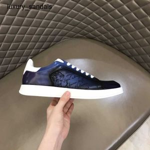 Berluti Mens Shoes Playoff Leather Sneakers Berlut New Mens Scritto Pattern Trendy Sports with Calf Polishing Color Retro Fashion Casual Rj