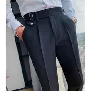 Men's Suits Adjustable Button Black Suit Trousers Single Pleat Design Wedding Clothing Dinner Party Wear Fashion Formal Male Pants