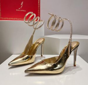 Rene Caovilla Caterinahigh Heels Perfect Innovation最も象徴的な先の尖ったデザインStiletto Heel Sandal Square Toes Ankle Strap Partyを再解釈する