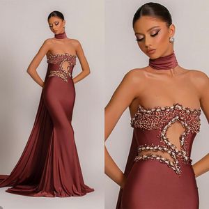 Strapless Beading Evening Dresses Fashion Rhinestone Crystal Mermaid Prom Dress Elegant Sleeveless Custom Made Party Gown