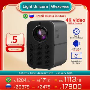 Light Unicorn M6 Pro 1080p LED 4KビデオプロジェクターAndroid 6000 Lumens 5G Wifi Beamer Auto Focus Home Smautphone Bluetooth 240112