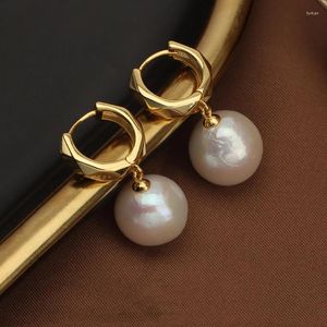 Dangle Earrings 925 Sterling Silver Big Pearls Drop Gold Color Natural Freshwater Luxury Women Chain Jewelry Accessorie