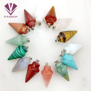 European and American Fashion Conical Natural Stone Pendant Necklace Amethyst Crystal Agate Tiger Eye Rose Pink Quartz Chakra Spiritual Treatment Necklace