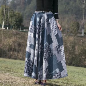 Fashion y2k Skirt Woman Clothes Summer Ethnic Style Cotton Linen Long Skirts Women Saia Casual Vintage Faldas Maxi Bottom Jupe 240112