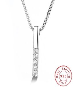 Eenvoudige Solid 925 Sterling Zilver Verticale Bar Ketting Vrouwelijke 2mm Box Chain Sleutelbeen Neckless Vrouwen Choker Kolye SN0416610687