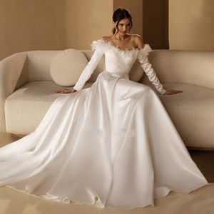 Charming Strapless A-Line Wedding Dresses Off the Shoulder Long Sleeves Bridal Gowns Custom Made Vestidos De Noiva