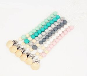 Silica Gel Baby Pacifier Chain Clips Baby Clip Chain Holder Wood Beaded Pacifier Soother Holder Clip Nipple Teether Dummy Strap CH5388102