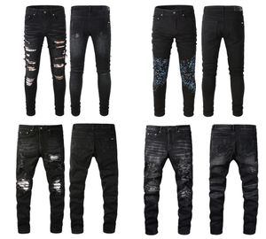 Preto rasgado designer jeans magros homens caber angustiado rasgado para homem rasgado calças danificadas retalhos longo zíper angústia destruído den9558784