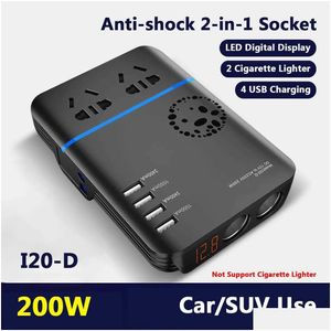 자동차 점프 스타터 파워 인버터 점프 스타터 자동차 200W 12v24V ~ 220V 담배 라이터 전원 공급 장치 QC 30 5 USB DHVND