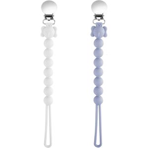 Dummy Clip- BPA Free, 2PCS Personalised Silicon Clips for Boys, Newborn Holder Leash Chains Fits All Pacifier Teecher Toys Baby Shower(blue-white)