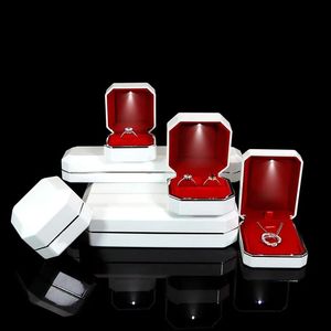 Display Lacquer Piano Finish Ring Earrings Necklace Pendant Box with LED Light Luxury Plastic Jewelry Organizer Gift Packaging Case